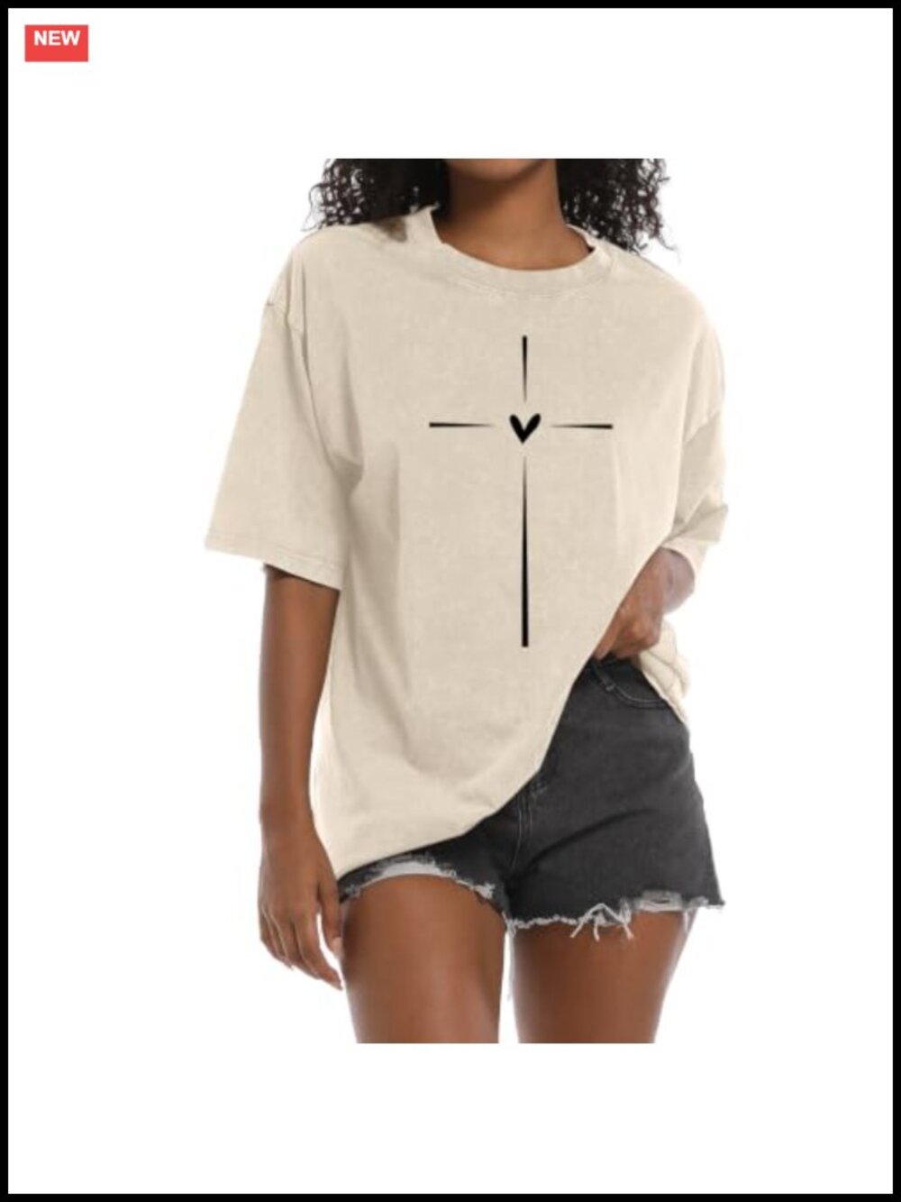 Oversized Christian Faith Cross Heart Graphic T-Shirt Cotton Blend Women's Tee